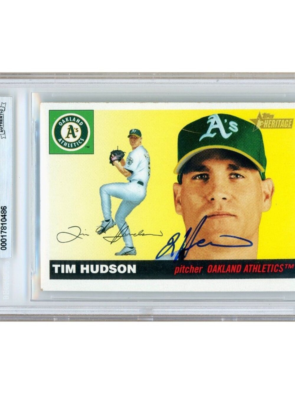 Tim Hudson Signed 2004 Topps Heritage #251 Oakland Athletics BAS Slab Auto MLB